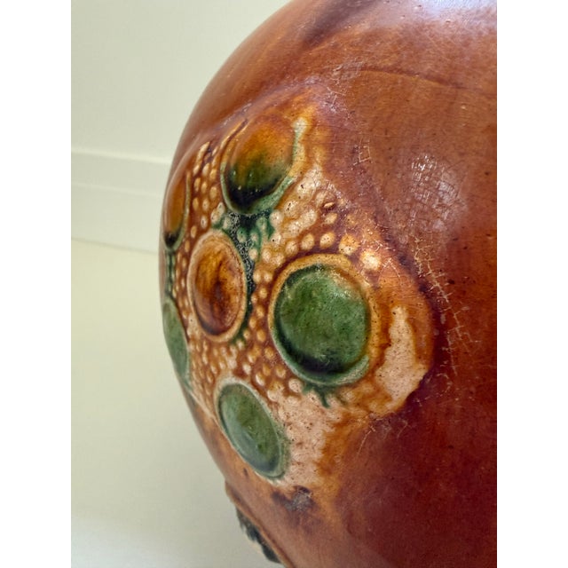 Mid 20th Century Rare Hand-Thrown 10" Tang Dynasty Style Sancai Glazed Pottery Medallion Jar For Sale In Boston - Image 6 of 12