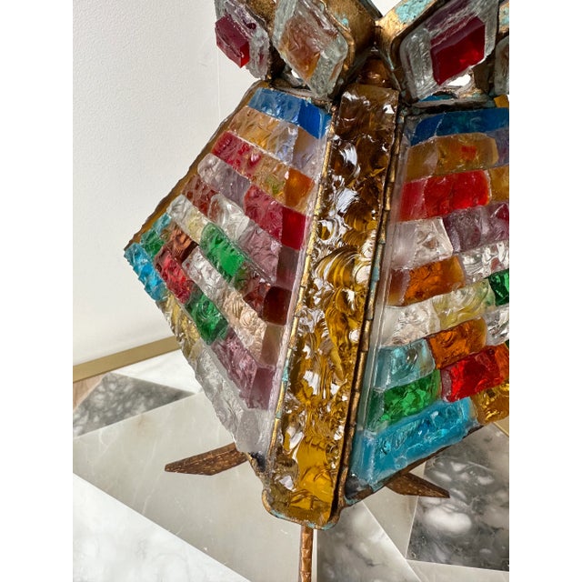 Pair of Hammered Glass Gilt Wrought Iron Lamps by Longobard, Italy, 1970s For Sale - Image 6 of 13