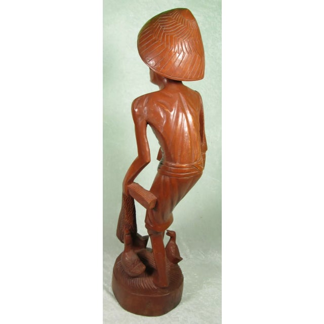 Mid 20th Century Carved Wooden Asian Fisherman Figurine Sculpture For Sale - Image 6 of 12