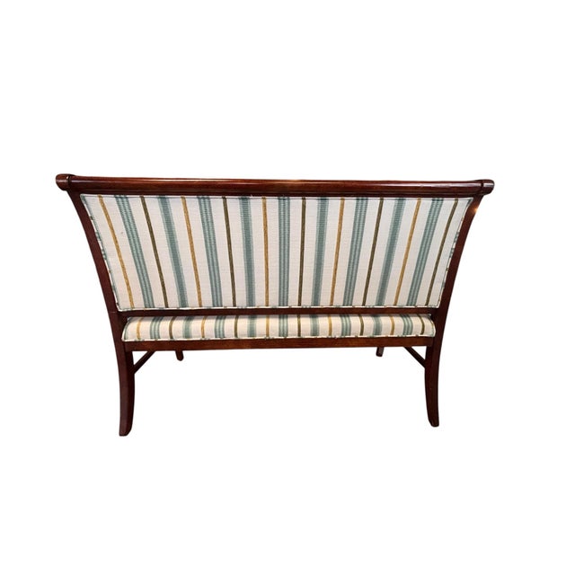 Vintage Regency Style Mahogany Settee With Striped Upholstery For Sale - Image 4 of 11