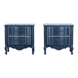 Vintage French Style Blue Nightstands, a Pair For Sale