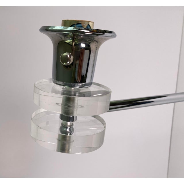 Charles Hollis Jones Pair of Large Modern Chrome & Lucite Adjustable Swing Arm Wall Sconces For Sale - Image 4 of 11