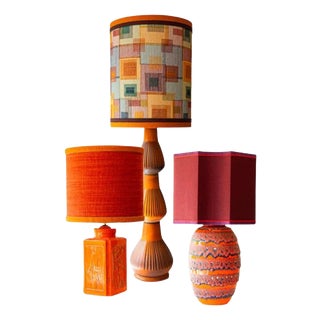 Orange Red Floor Table Lamp with Silk Lampshades attributed to R. Houben, 1970 For Sale
