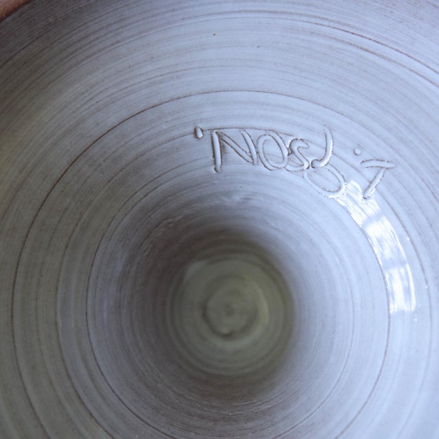 Unique handmade blue and white ceramic large bowl on foot from Sweden mid-century