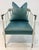 Chic modern Caracole blue silk Finesse chair, white wood frame with silver accents, showroom floor sample, original retail...
