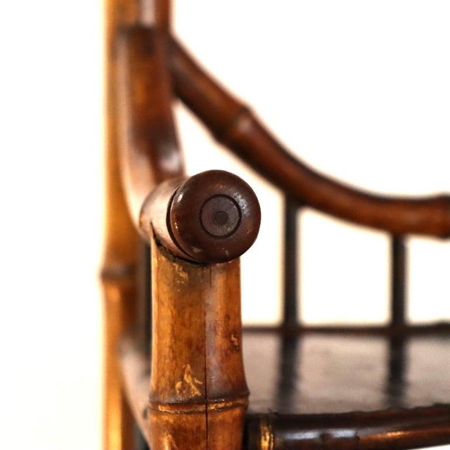 Antique Asian Bamboo Corner Etagere With Floral Leather Tooling & Mirror C1890 For Sale - Image 16 of 16