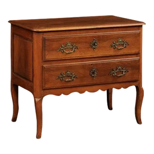 1790s French Louis XV Walnut Commode Sauteuse with Two Drawers and Cabriole Legs