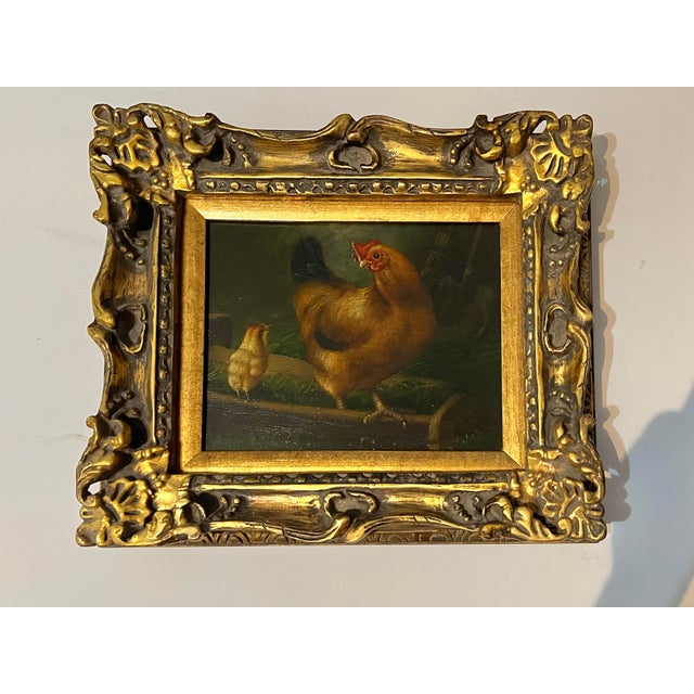Mid 20th Century Brown Rooster Painting in Ornate Gold Frame For Sale - Image 4 of 12