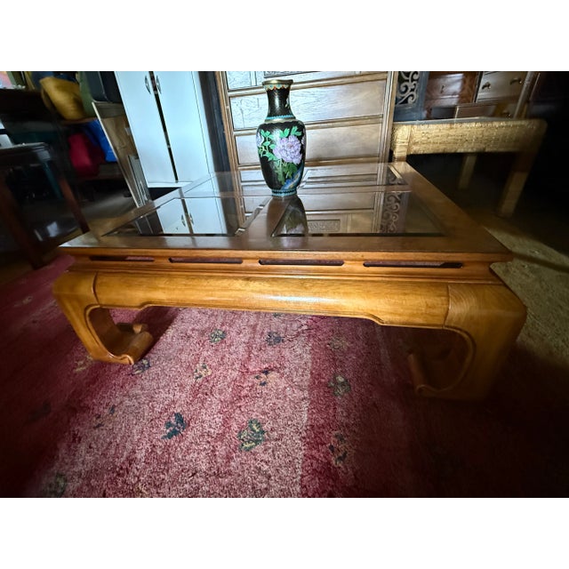 Classy Burlwood and Smoked Glass Square Coffee Table Attributed to Baker Furniture and James Mont For Sale - Image 9 of 10