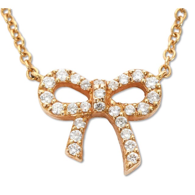 2000 - 2009 Tiffany and Co 18k Rose Gold and Diamond Delicate Bow Necklace For Sale - Image 5 of 8
