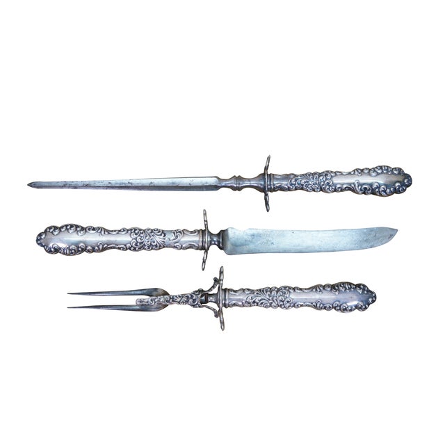Victorian Antique R. Wallace Sterling Silver Baroque Waverly Meat Carving Roasting - 3 pcs For Sale - Image 3 of 11
