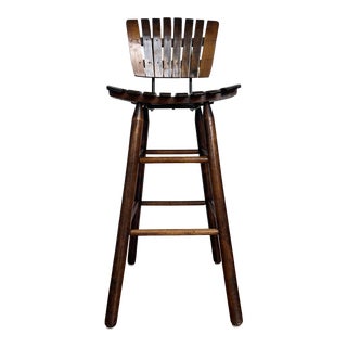 Post-Modern Wood-Slat Bar Stool in Style of Arthur Umanoff, 1980s For Sale