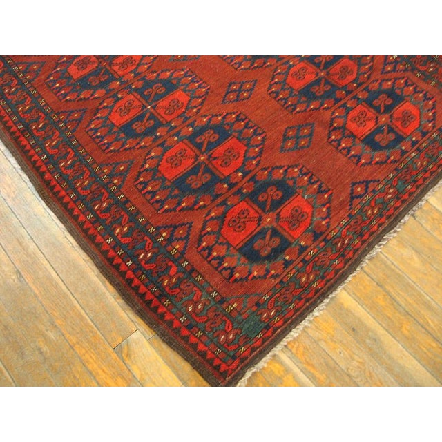 Amazing Red-Ruby Background Color With Geometric Pattern Antique Baluch Turkman Rug For Sale - Image 4 of 5