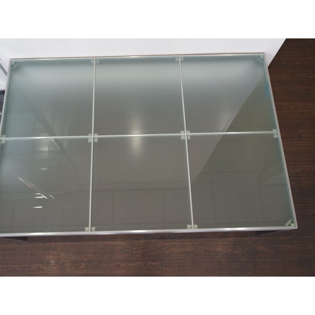 Silver Pair of 1990s Modern Brushed Steel and Frosted Glass Coffee Tables For Sale - Image 8 of 10