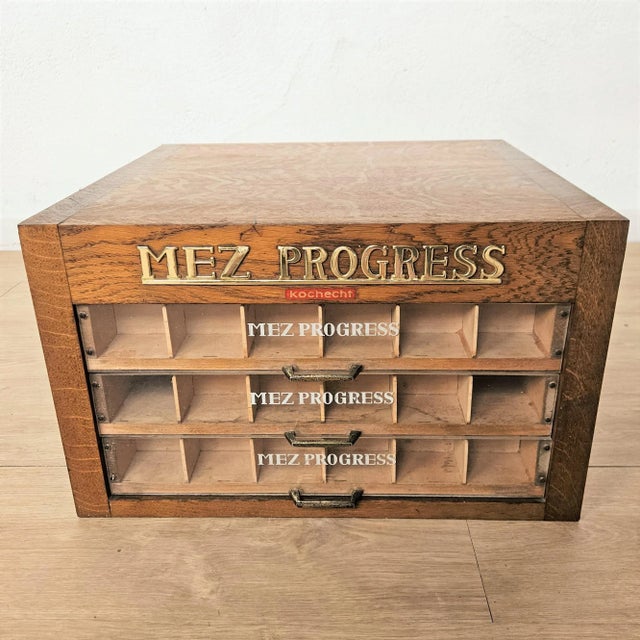 Antique Advertising Yarn Cabinet from MEZ Progress, 1950s For Sale - Image 9 of 9