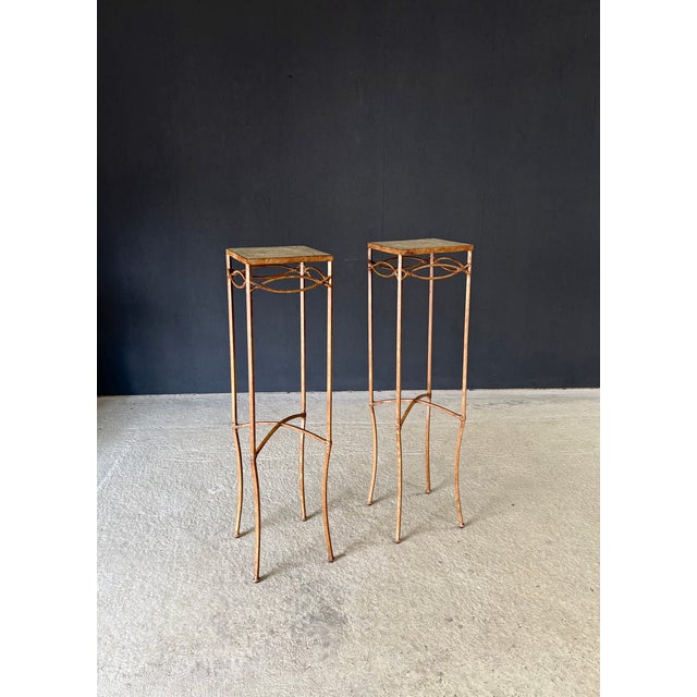 Vintage Handcrafted Design High Pedestal Table Plant Stand set of 2. Made in France, 1990's period. Hand formed and woven...