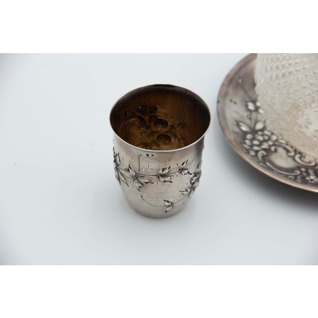 Cut Glass Night Decanter with Silver Base and Cup, in Good conditions.