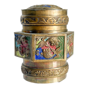 1930's Chinese Brass and Enamel Tea Caddy Jar
