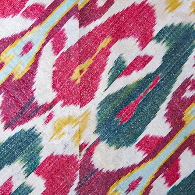 Tribal Antique Central Asian Silk Ikat Adras Fragment From Bukhara, Uzbekistan For Sale - Image 3 of 4