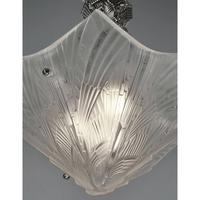 Silver Hettier & Vincent Art Deco Pendant Chandelier Circa 1930 - Hexagonal Glass & Nickel For Sale - Image 8 of 14