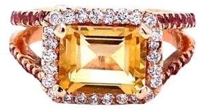 3.22 Carat Citrine Sapphire and Diamond Rose Gold Engagement Ring, Size 7