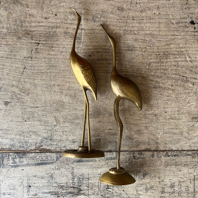 Vintage Brass Crane Bird Statues Elegant Mid Century Decorative Sculpture Pair For Sale In Kansas City - Image 6 of 14