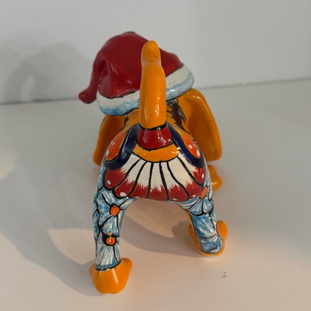 2000 - 2009 Talavera Mexican Pottery Dog Hound, Christmas Puppy, Hand Painted Dog Statue For Sale - Image 5 of 12