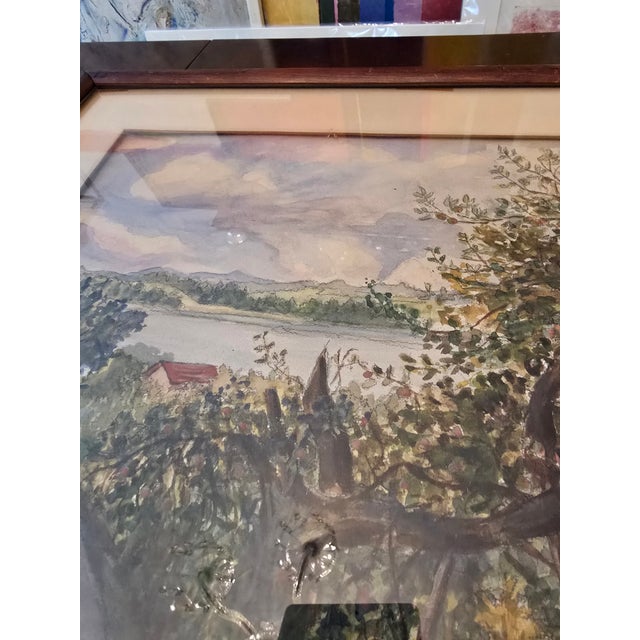 1940s Vintage Mid Century Hudson River Painting Signed, Framed For Sale - Image 9 of 12