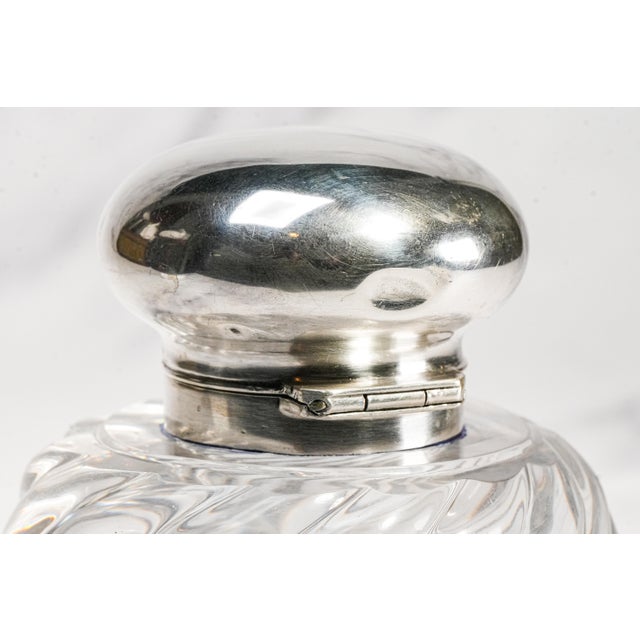 Late 19th Century Elegant Solid Crystal Swirl Antique English Sterling Silver Paperweight Inkwell Desk Home Decor For Sale - Image 5 of 18
