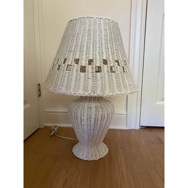 Vintage White Wicker Table Lamp Chairish