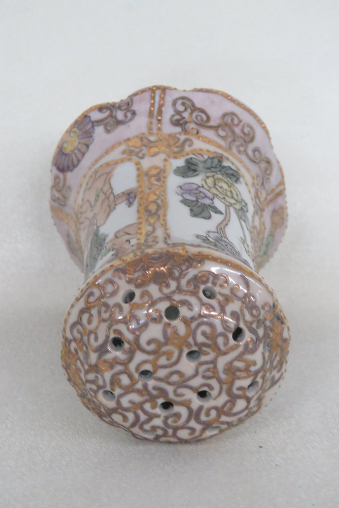 Antique Handpainted Porcelain Hatpin Holder Violets Nippon 4 