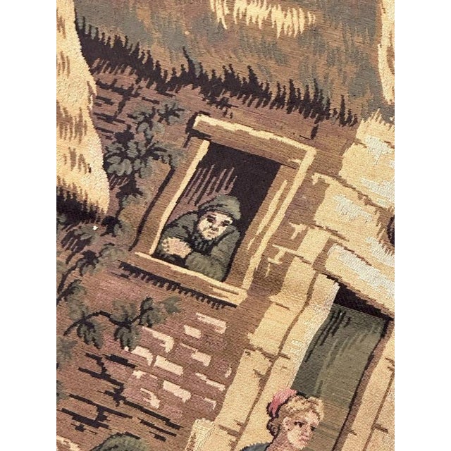Antique French Aubusson Jacquard Tapestry Village, 1970s For Sale - Image 13 of 18