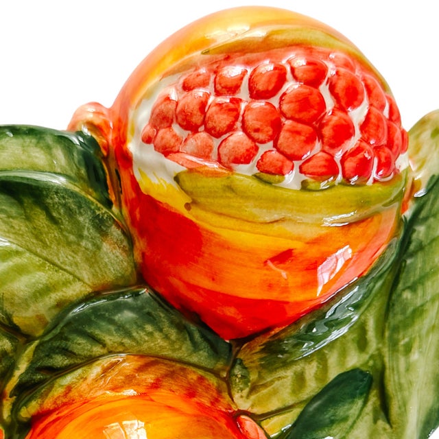 Ceramic Vintage-Style Italian Majolica Pomegranate Wall Plaques by Bassano Del Grappa Ceramiche - Pair For Sale - Image 7 of 15