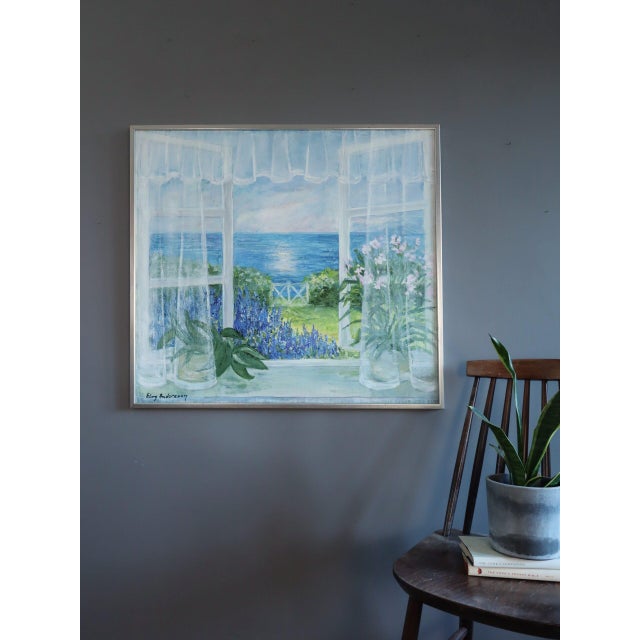 Mid-Century Modern Mid-Century Modern 'The Open Window' Swedish Expressive Coastal View Oil Painting, Framed For Sale - Image 3 of 13