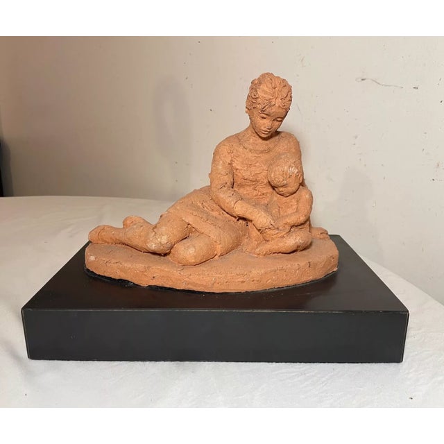 Vintage Handmade Mother and Baby Terracotta Pottery Sculpture Statue Art Figural For Sale - Image 10 of 13