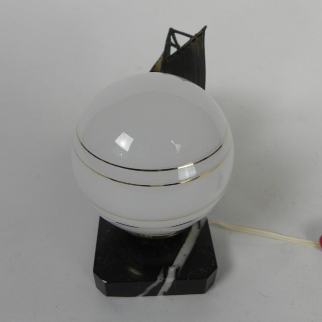 Art Deco Desk Lamp with Sailboat and Globe on Marble Base, 1930s For Sale - Image 10 of 16
