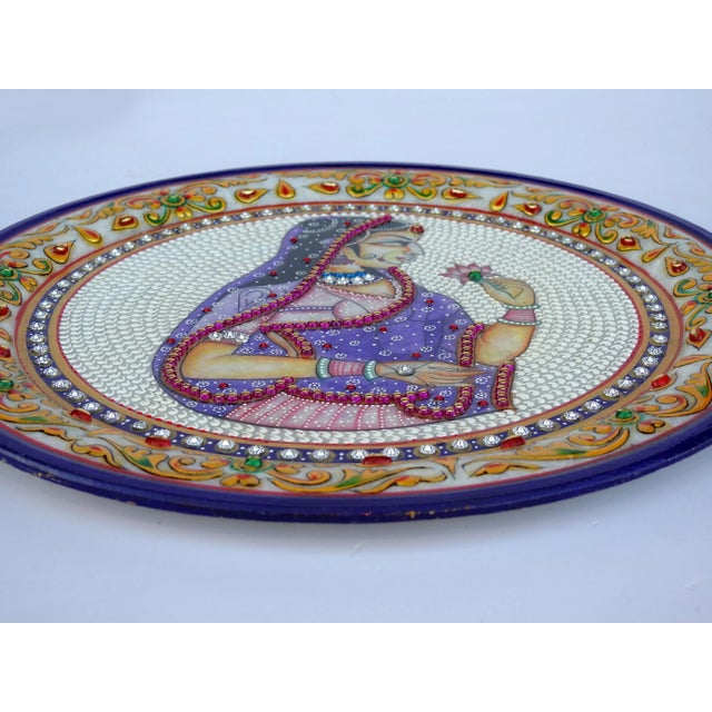 2020s Marble Handicraft Plate Rajasthani Women Bani Thani Tribal Ethnic Hand Painted For Sale - Image 5 of 7