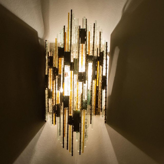 Poliarte Sculpted Glass Silver Yellow Wall Light from Poliarte, Italy, 1970s For Sale - Image 4 of 13