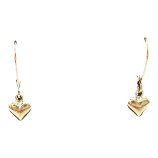 Heart Dangle Earrings 10kt Yellow Gold Lever Backs Hollow Pre Loved, Pair For Sale