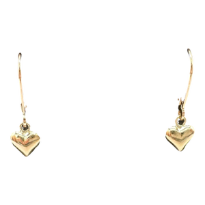 Heart Dangle Earrings 10kt Yellow Gold Lever Backs Hollow Pre Loved, Pair