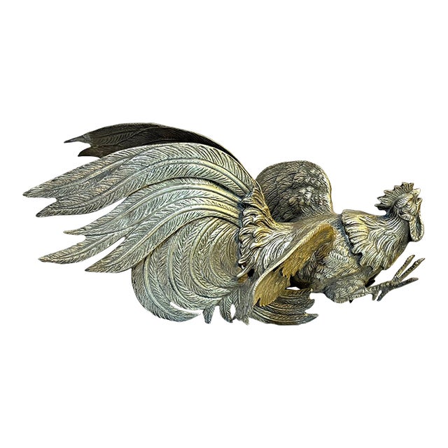 Antique Bronze Fighting Rooster Statue / Figurine For Sale