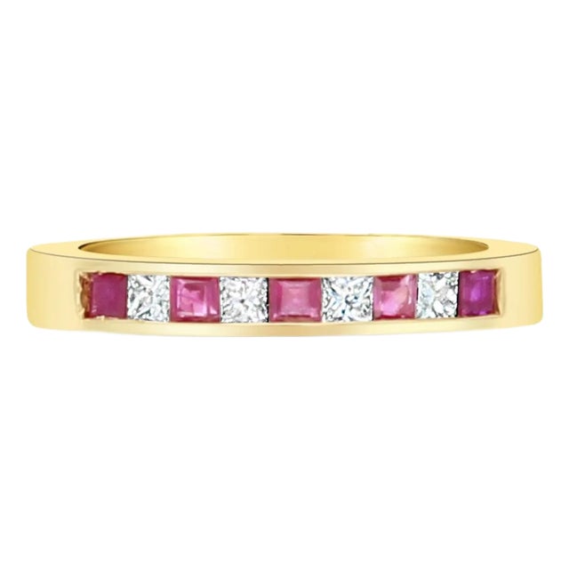 Ruby Diamond Channel Set Wedding Band .50cttw 14K Yellow Gold, Size 7 For Sale
