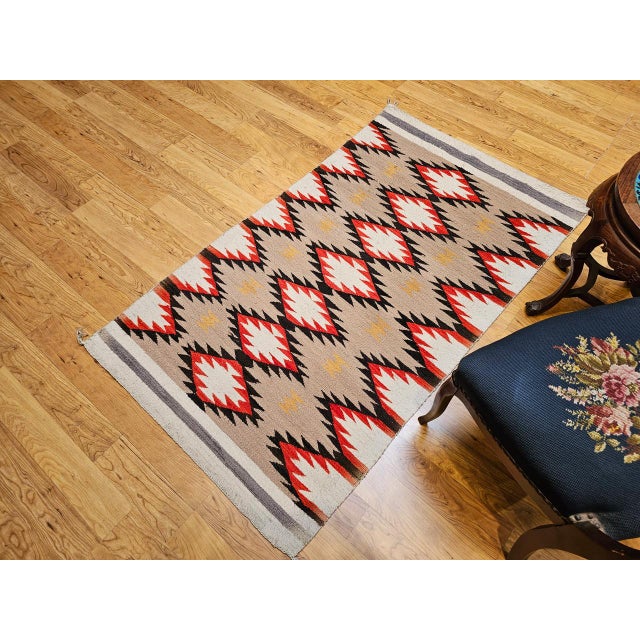 Vintage Native American Navajo Rug, Handwoven Wool, Allover Diamond Pattern, 3x5 For Sale - Image 15 of 15