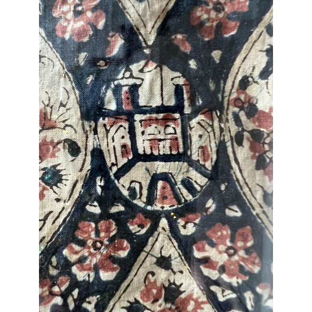 Large Vintage Hand‑Painted Yazd Silk Textile (1970s) — Architectural & Figurative Persian Fine Art For Sale - Image 4 of 6