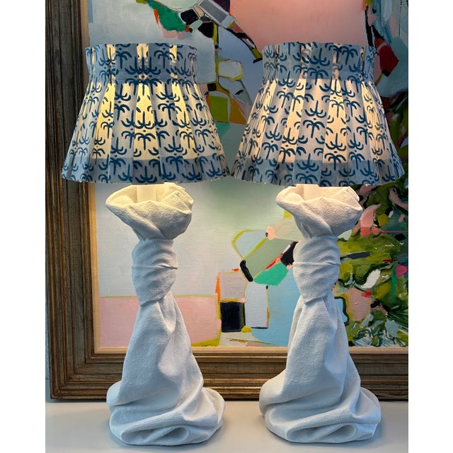 Vintage John Dickinson Style Trompe l'Oeil Draped Plaster Table Lamps