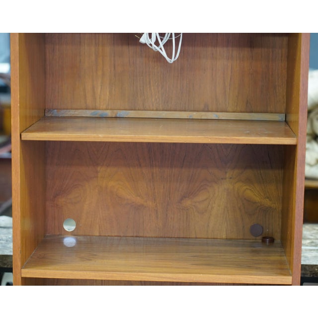 Brown Mid 20th Century Danish Modern Bookshelf Teak Two Sections, With a Light Affixed For Sale - Image 8 of 9