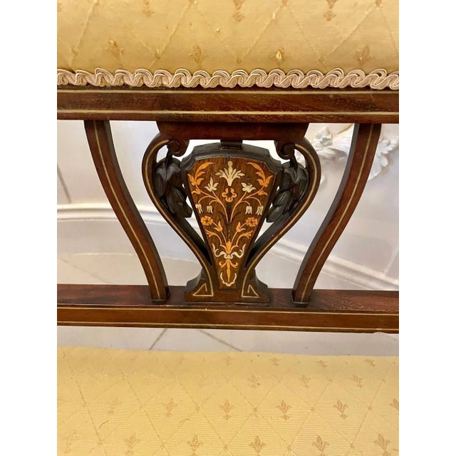 Antique Victorian Inlaid Mahogany Settee For Sale - Image 3 of 14