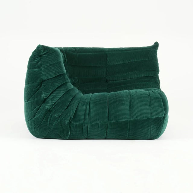 Vintage Ligne Roset Togo 3-Piece Lounge in Emerald Corduroy - Restored For Sale In New York - Image 6 of 18