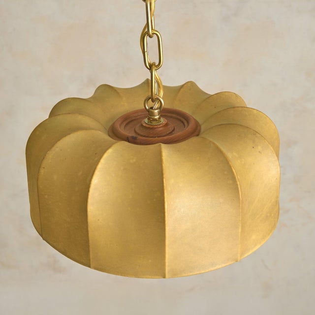Italian Cocoon Pendant with Brass + Wood Detail, 1960s For Sale - Image 4 of 11