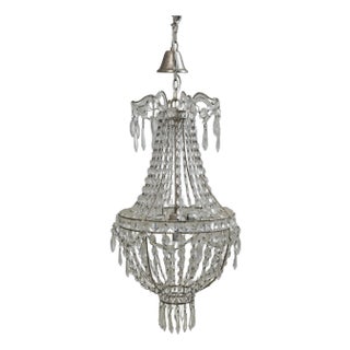 Hollywood Regency Silver Frame Crystal Chandelier For Sale